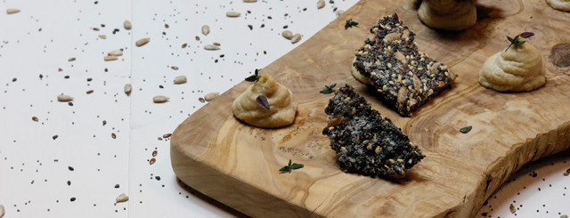 Cashew cheese with gluten-free seed crackers