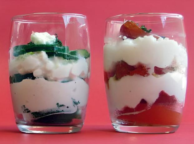 Small glasses with ricotta cheese and vegetables