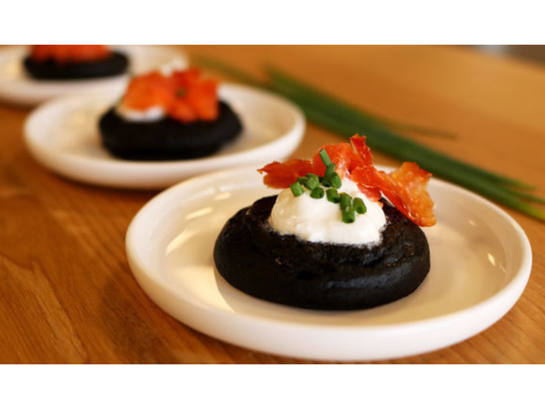 Blinis black cuttlefish ink with salmon