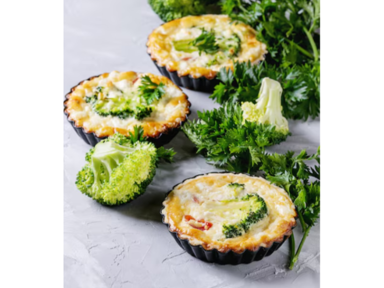 Broccoli flans with anchovy and stracciatella cream