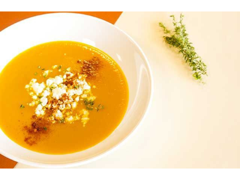 Carrot and ginger cream with greek feta