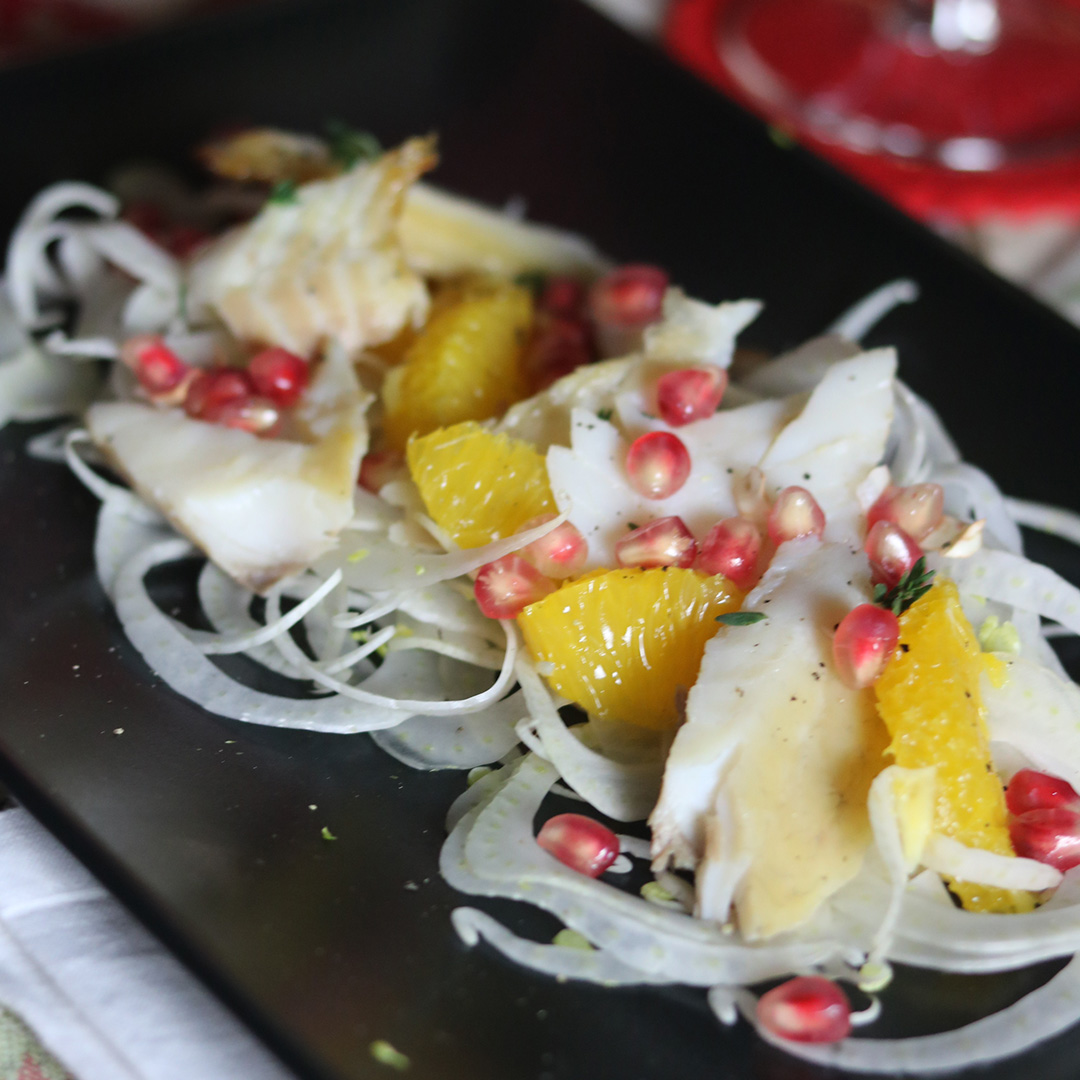 Fennel and orange carpaccio with smoked sea bream